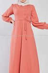 Side Button Style Peach Modest Long  Dress - front view