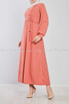 Side Button Style Peach Modest Long  Dress - right side view