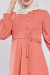 Side Button Style Peach Modest Long  Dress - top details