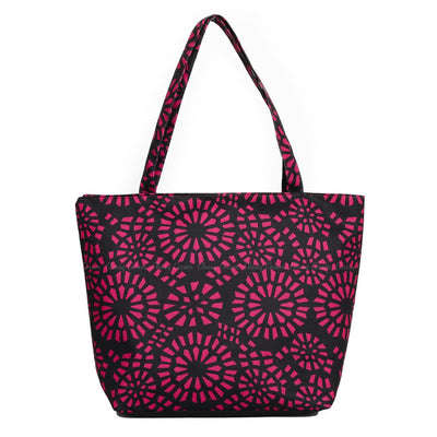 Simple Pink Abstract Full Print  Black Zipper Beach Bag