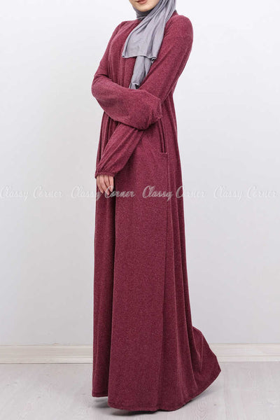 Straight Cut Red Modest Long Dress - right side view