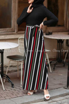 Stripe Pattern Black Modest Long Dress - full side view