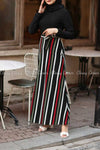 Stripe Pattern Black Modest Long Dress - side view