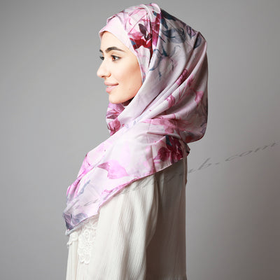 Sugar plum Pink Floral Print Two Piece Instant Hijab