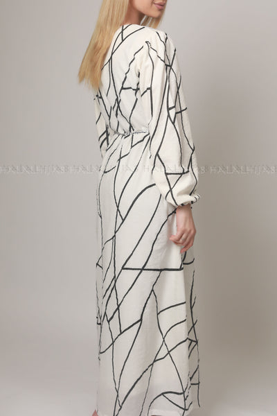 White Black Printed Cotton Maxi Dress
