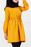 Tie Waist Mustard Yellow Modest Tunic Dress - left side view