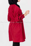 Tie Waist Red Modest Tunic Dress - back view