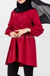 Tie Waist Red Modest Tunic Dress - right side view