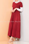 Trendy Style White  Sleeves Red Modest Long Dress - side view