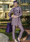 Violet Purple Symmetrical Flower Design Full Bodysuit Swimsuit