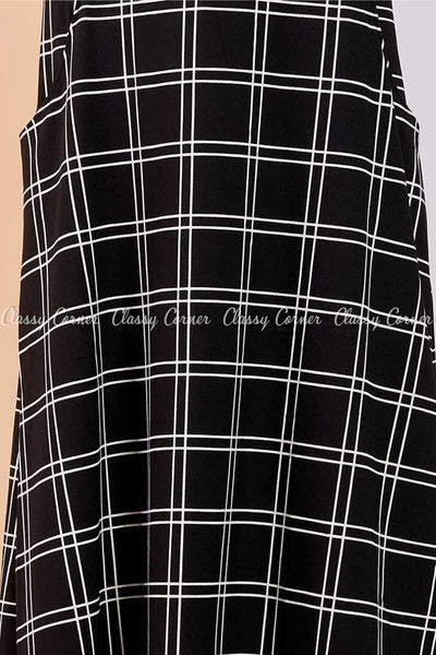 White Double Plaid Black Modest Long Dress - prints details