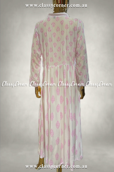 White Pink Comfy Cotton Long Loose Dress