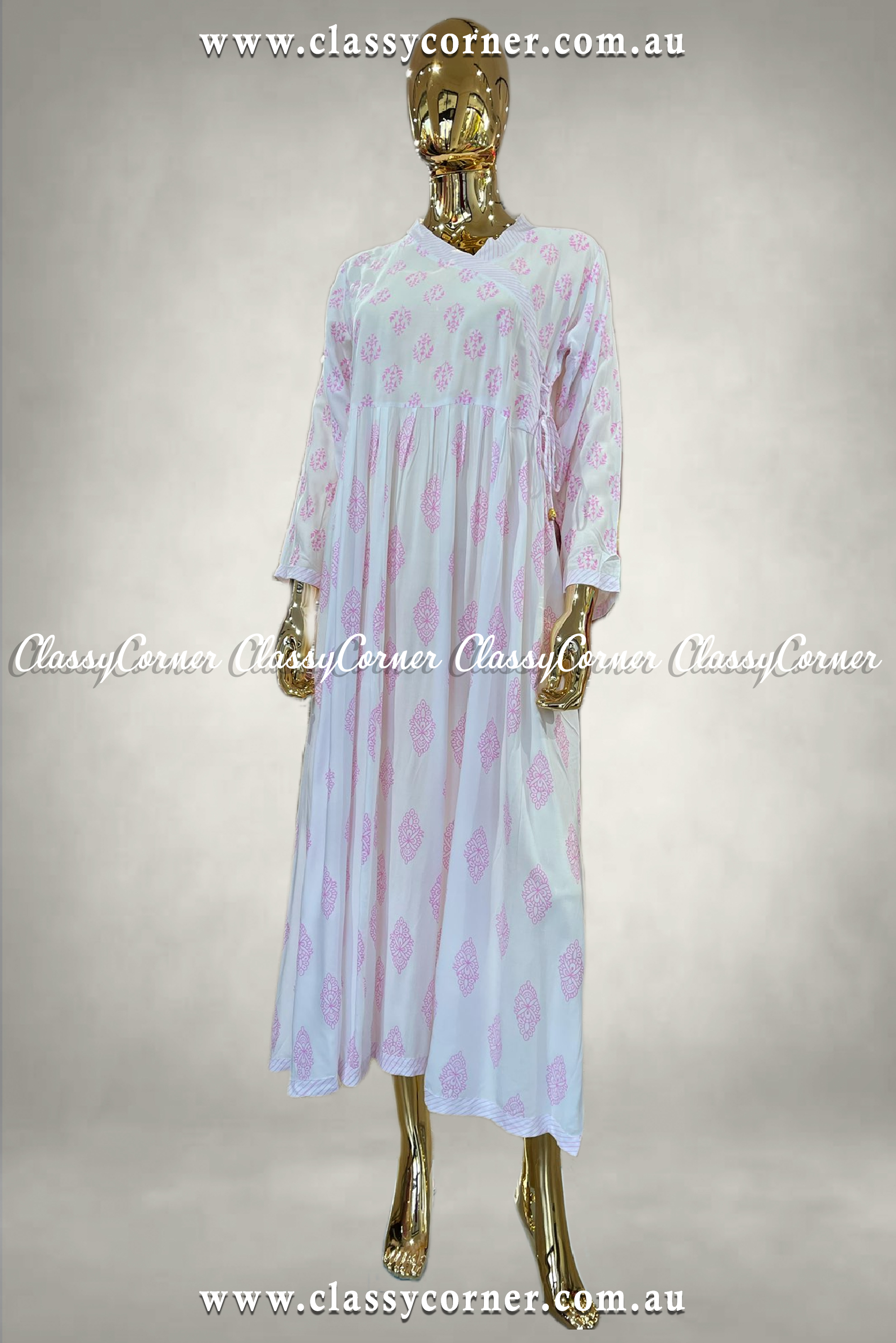 White Pink Comfy Cotton Long Loose Dress