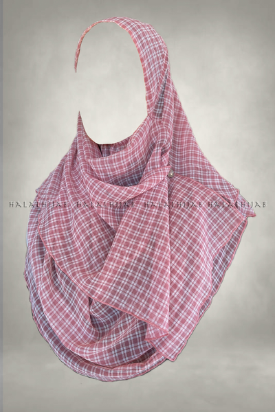 White Plaid Pink Instant Hijab