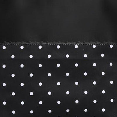 White Polka Dots Print with Zipper Black Beach Tote Bag Closed up