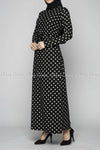 White Polka Dots Print Black Modest Long Dress - right side view