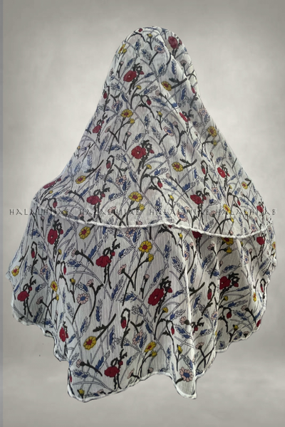White Red Blue Yellow Floral Chiffon Instant Hijab