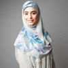 White Blue Royal Cherry Blossom Printed Luxurious Instant Hijab