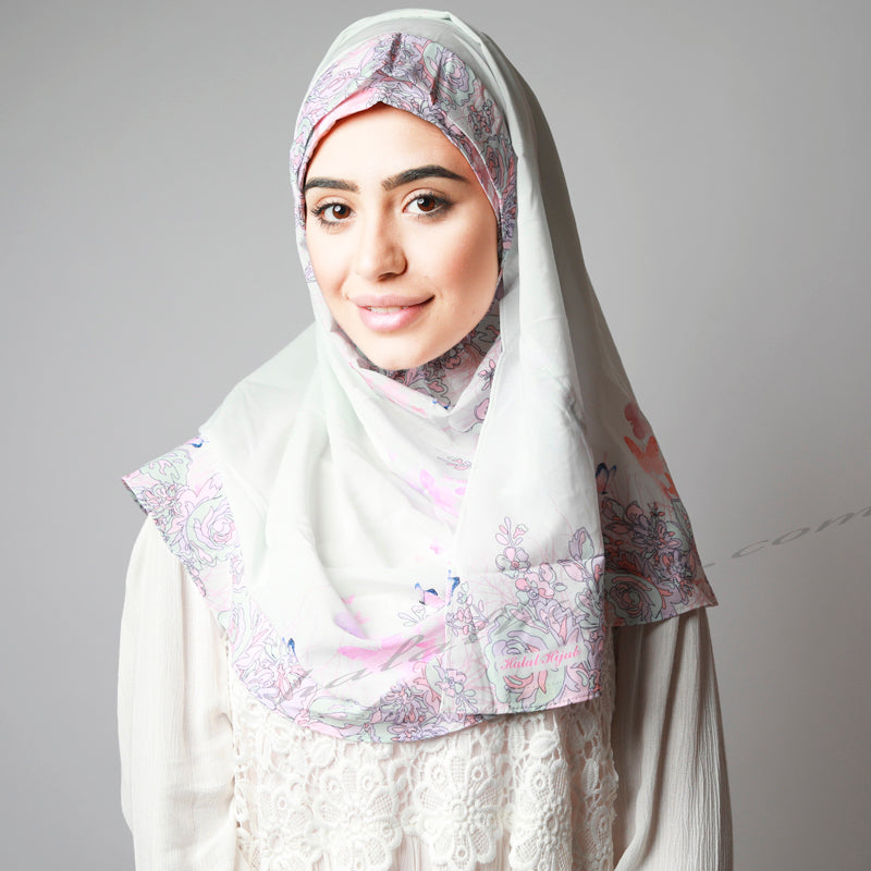 White Pink Print Sophisticated Instant Comfy Hijab