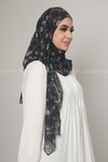Black Red Floral Chiffon Pin-Free Multi Style Hijab