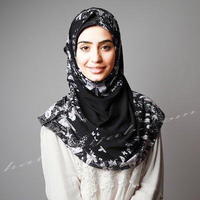 Style, Online, wear, HIjab Australia, HIjab Women, Hijab House, Hijab style, Hijab fashion, How to wear Hijab? Black Ivory printed instant hijab online