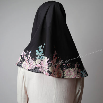 Black Pink Floral Print Elegant Two Piece Instant Hijab