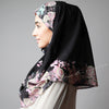 Black Pink Floral Print Elegant Two Piece Instant Hijab