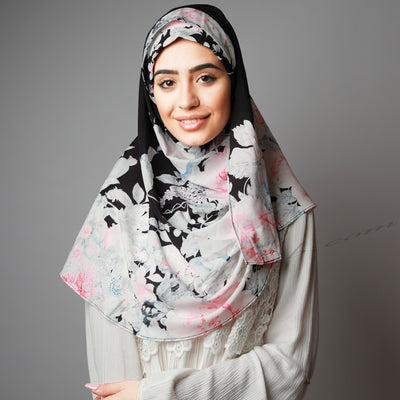 Hijab Women, Hijab House, Hijab style, Hijab fashion, How to wear Hijab? Hijab Australia,Printed Hijab, Haute,Black white floral print Hijab