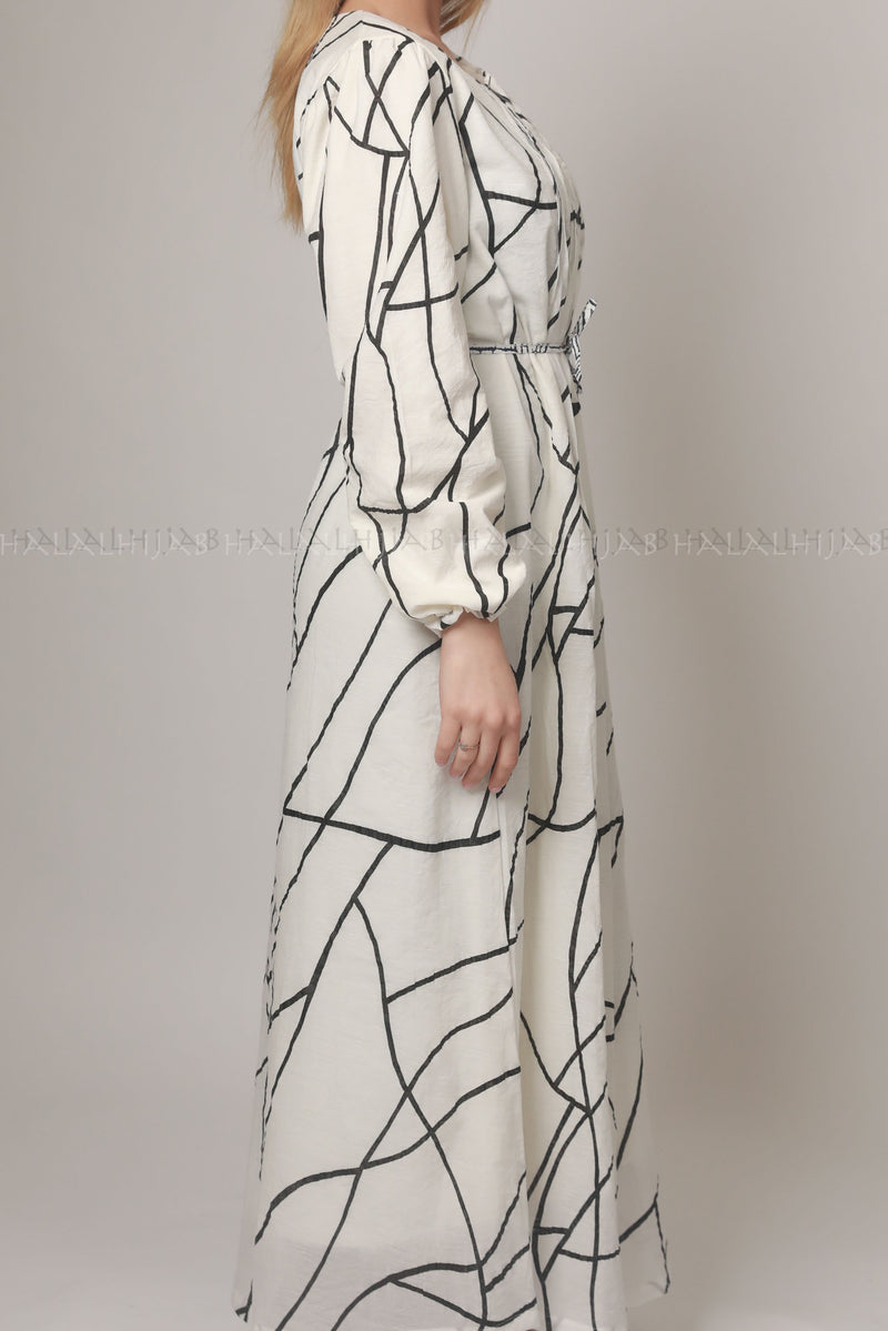 White Black Printed Cotton Maxi Dress