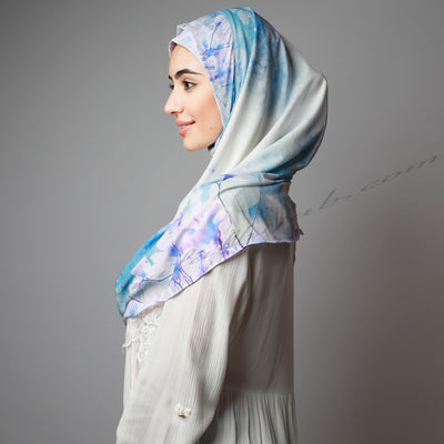 Blue purple floral instant print Hijab, Hijab online  Australia,Hijab style, Hijab fashion, How to wear Hijab? Haute,Hijab Women, Hijab House,