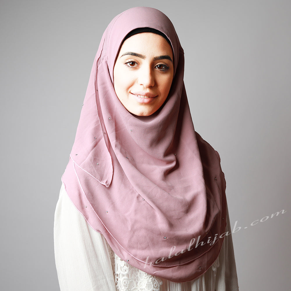 Dusty Light Pink Chiffon Crystallised Instant Hijab