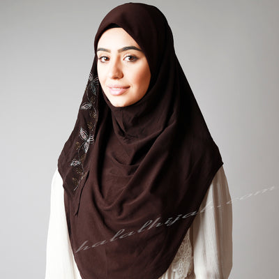 Dark Chocolate golden silver Floral Hijab, Hijab online  Australia,Hijab style, Hijab fashion, How to wear Hijab? Haute,Hijab Women,  Halal Hijab House, Hijab