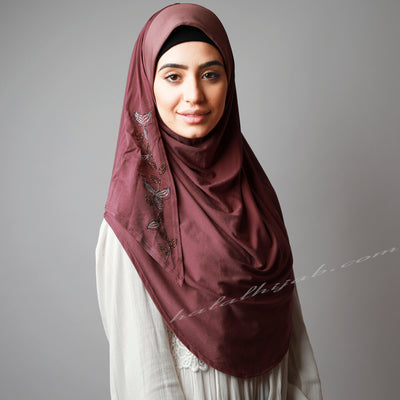 Dark dusty pink leafy Hijab online ,Hijab style, Hijab fashion, How to wear Hijab? Haute,Hijab Women,  Halal Hijab House,Buy Hijab online
