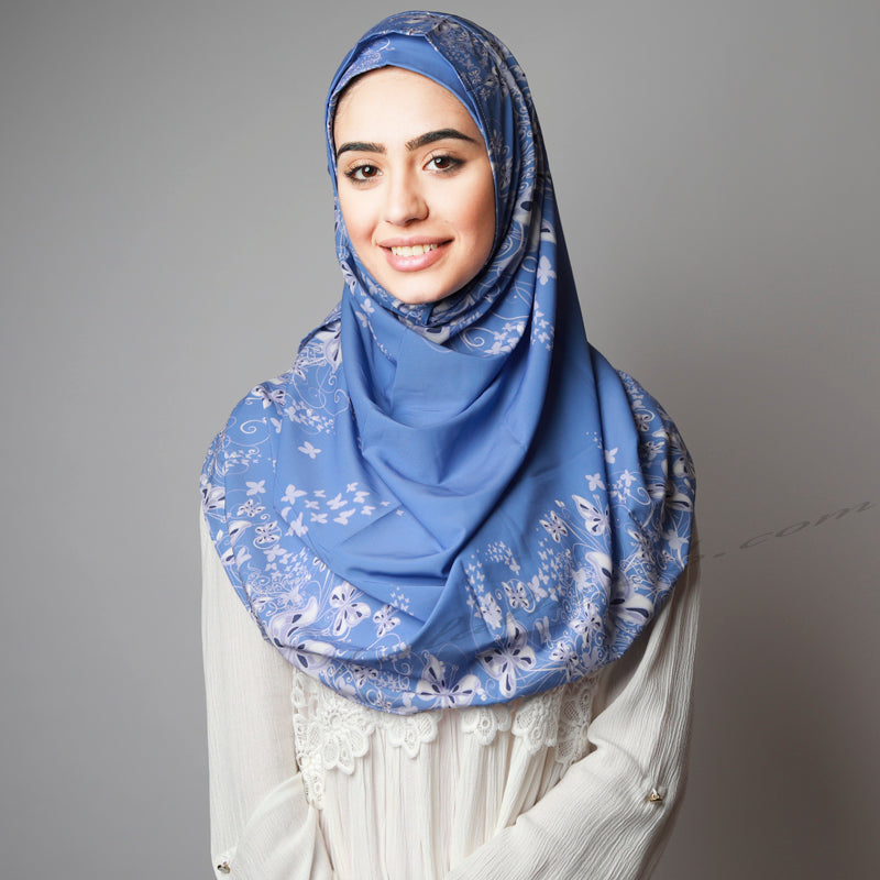 Hijab Women,  Halal Hijab House,Blue print bright gorgeous Hijab, Hijab Australia,Hijab style, Hijab fashion, How to wear Hijab? Haute