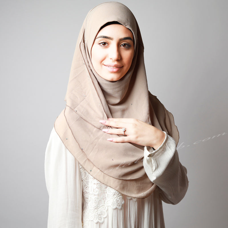 Dusty Beige Chiffon Crystallised Instant Pinless Hijab