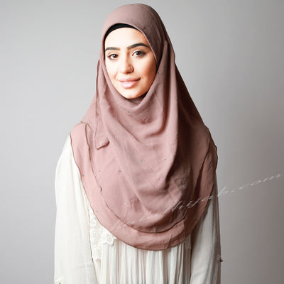 Dusty Rose Gold Chiffon Crystallised Instant Hijab