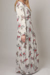 Red Floral White Chiffon Modest Dress