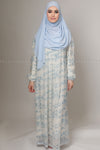 Sky Blue Floral Print Muslimah Dress