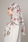 White Pink Floral Print Instant Chiffon Hijab