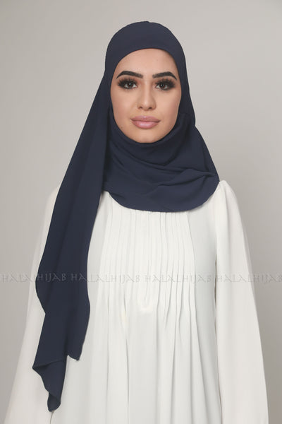 Navy Chiffon Georgette Instant Pin-Free Multi Style Hijab