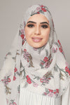 Red Floral White Chiffon Instant Hijab