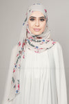 White Pink Floral Print Instant Chiffon Hijab