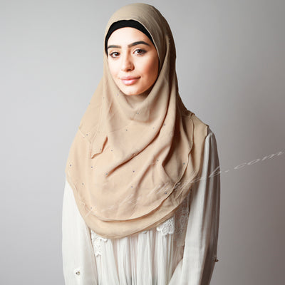 Light Dusty Golden Beige Creme Chiffon Crystallised Hijab