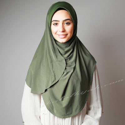 Vivid Olive Green Crystallised Stretchy Party Hijab