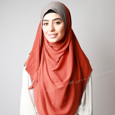 Matte Vivid Dark Orange Coffee Contrast Instant Hijab