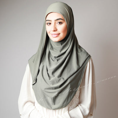 Light Dusty Matte Olive Green Instant Pinless Capless Hijab