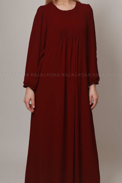 Maroon Red Long Sleeve Modest Dress