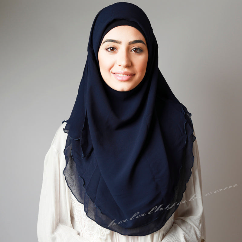 Navy Blue Georgette Pin-Free Instant Plain Hijab