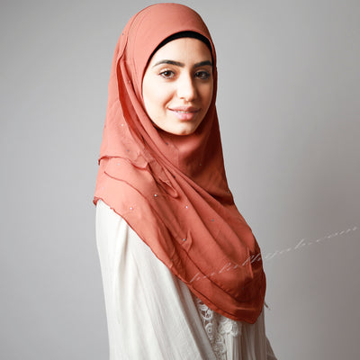 Matte Orange Chiffon Crystallised Instant Pinless Hijab