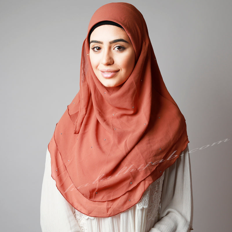 Matte Orange Chiffon Crystallised Instant Pinless Hijab